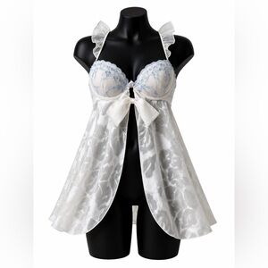 Inner Secrets Sheer Babydoll Lingerie Embroidered Cups & Front Bow –Nightwear S